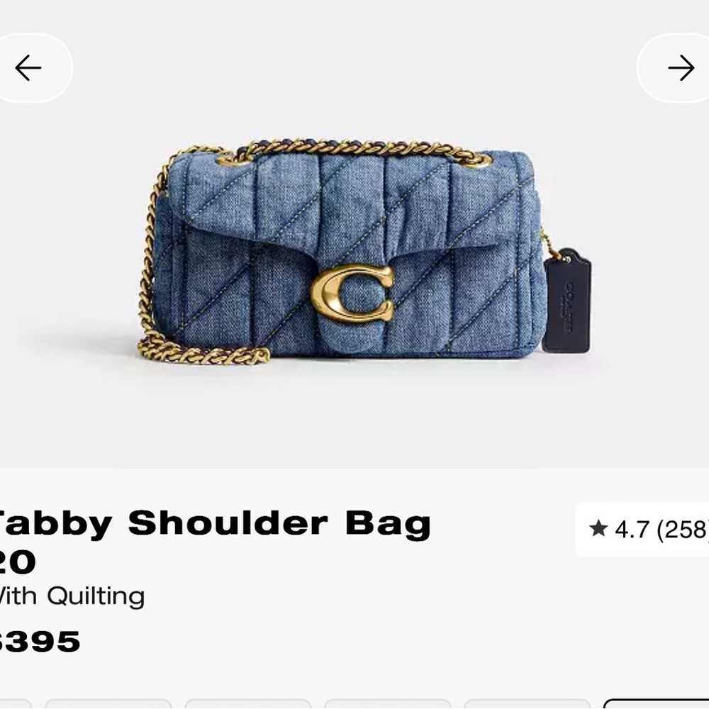 Coach Denim Quilted Shoulder Bag with Gold Chain authentic bag with dust bag